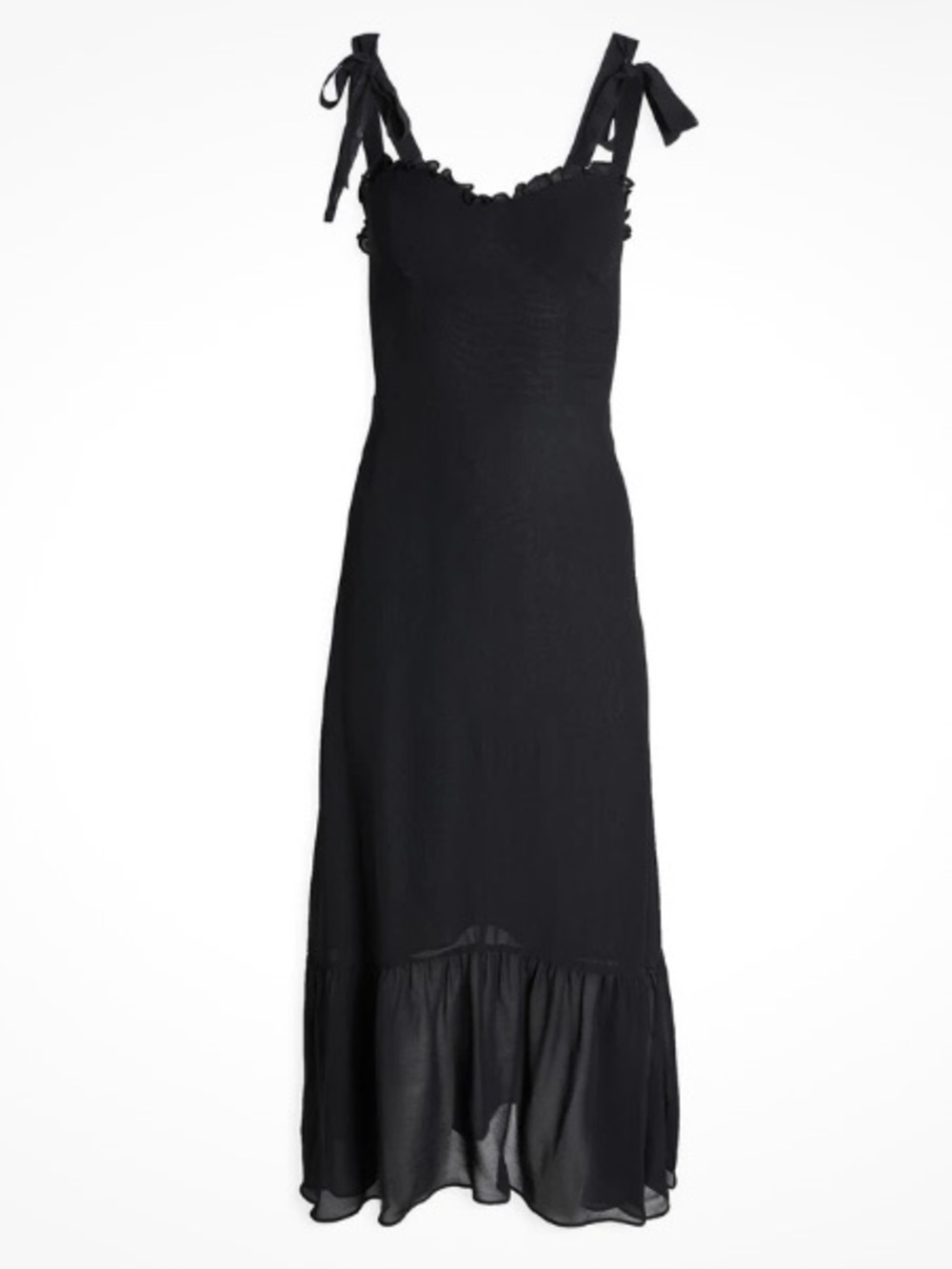 Reformation Black Tie-Shoulder Georgette Frill Hem Maxi Dress 4 - Picture 2 of 15